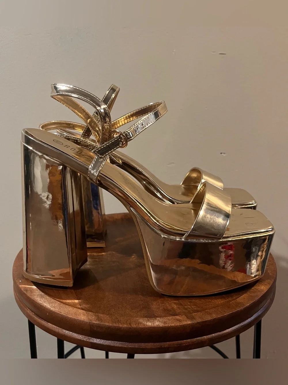 Rouge! Metallic Gold Platform Sandals with Ankle Strap Worn Once